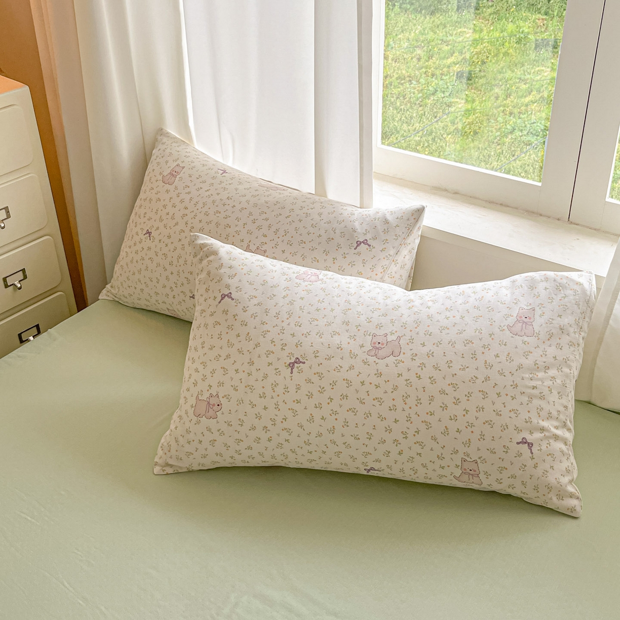 91家纺网 家纺一手货源 找家纺 一比一家纺 2025新款全棉双层纱四件套快乐小狗