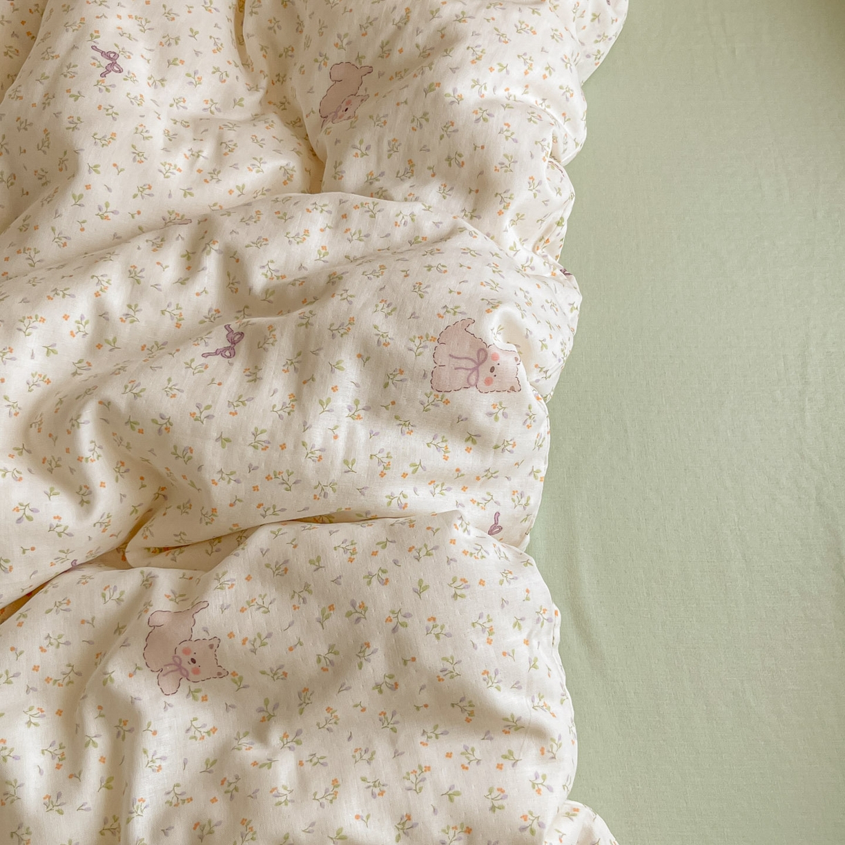 91家纺网 家纺一手货源 找家纺 一比一家纺 2025新款全棉双层纱四件套快乐小狗