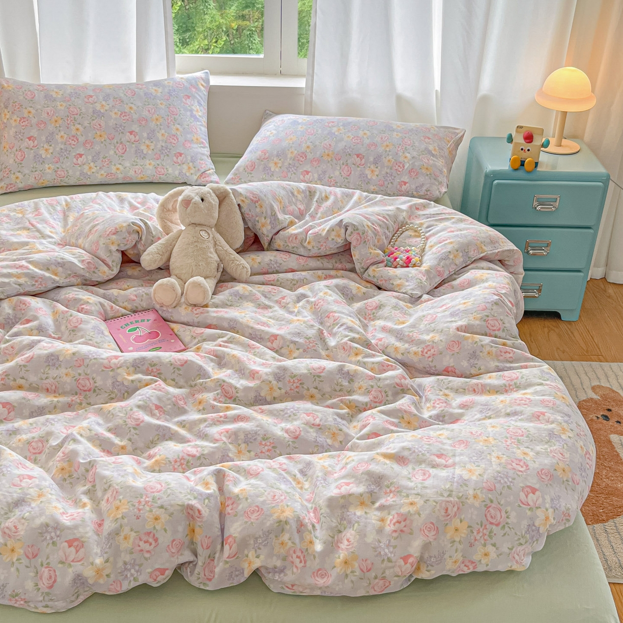 91家纺网 家纺一手货源 找家纺 一比一家纺 2025新款全棉双层纱四件套黎漫