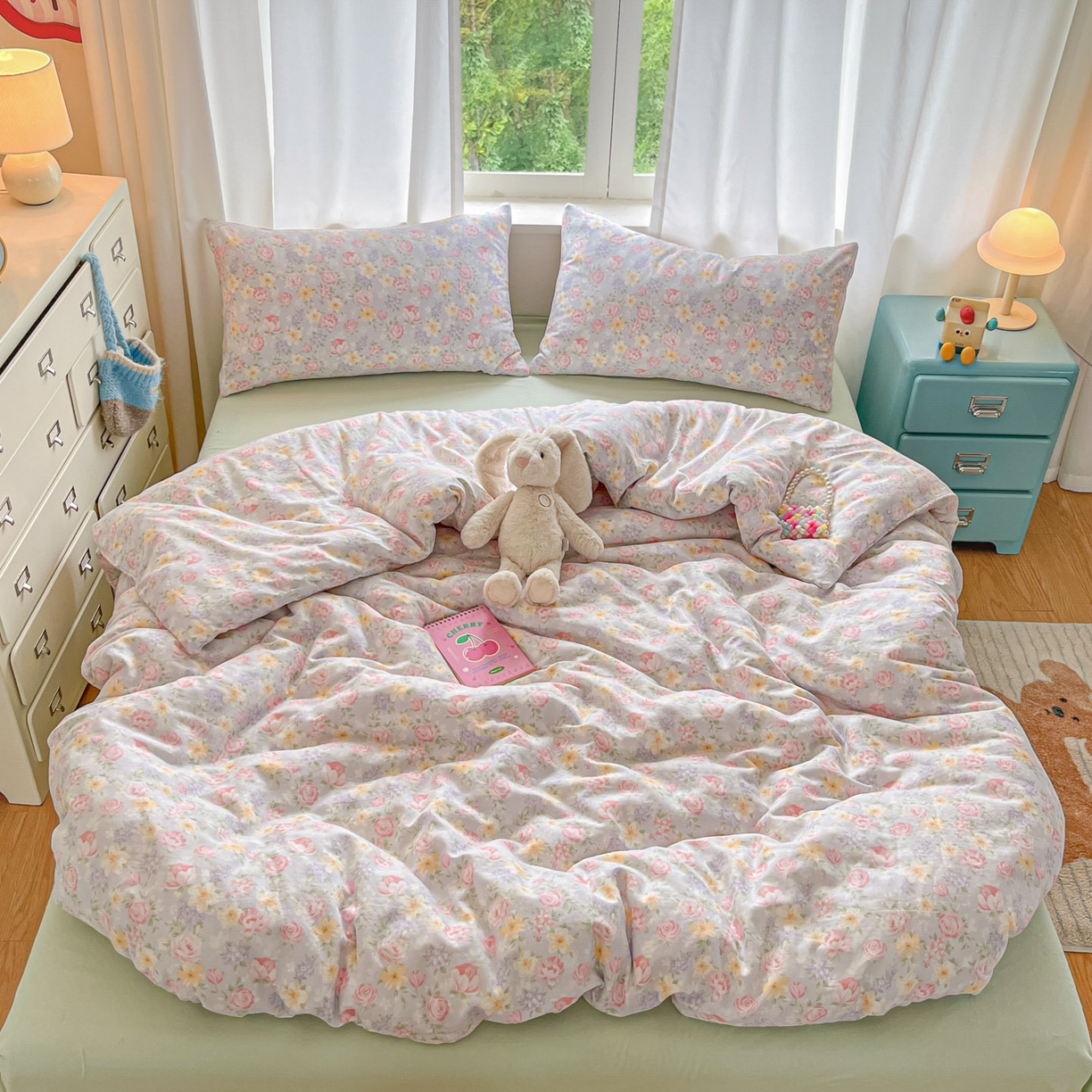 91家纺网 家纺一手货源 找家纺 一比一家纺 2025新款全棉双层纱四件套黎漫