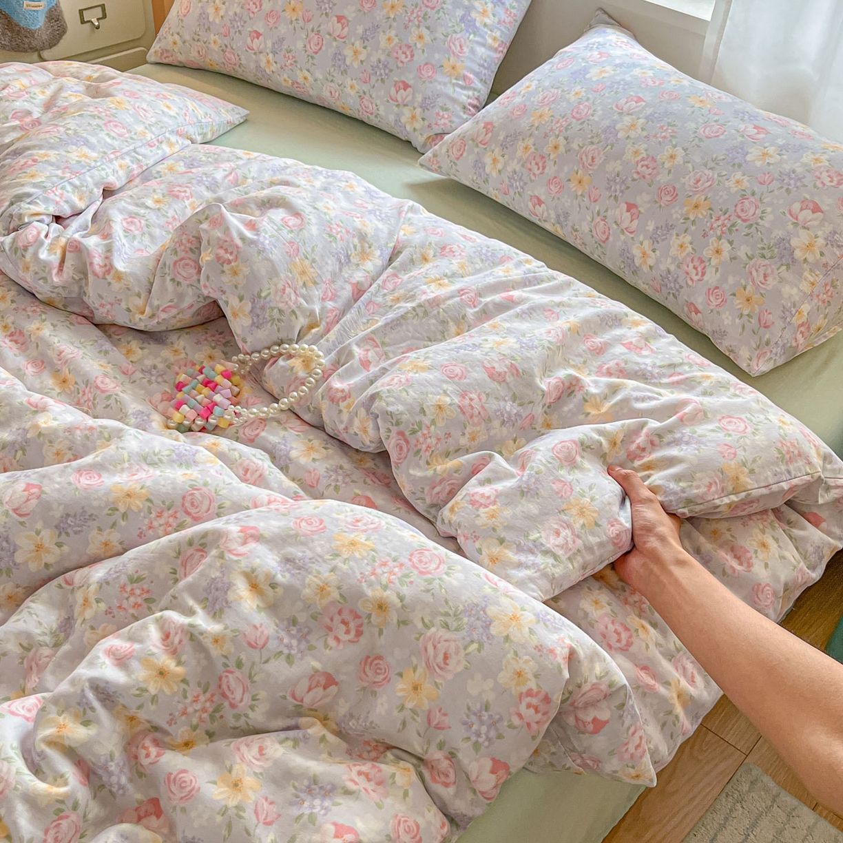 91家纺网 家纺一手货源 找家纺 一比一家纺 2025新款全棉双层纱四件套黎漫