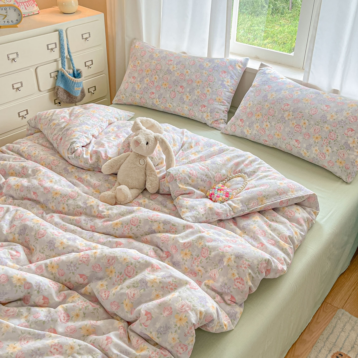 91家纺网 家纺一手货源 找家纺 一比一家纺 2025新款全棉双层纱四件套黎漫