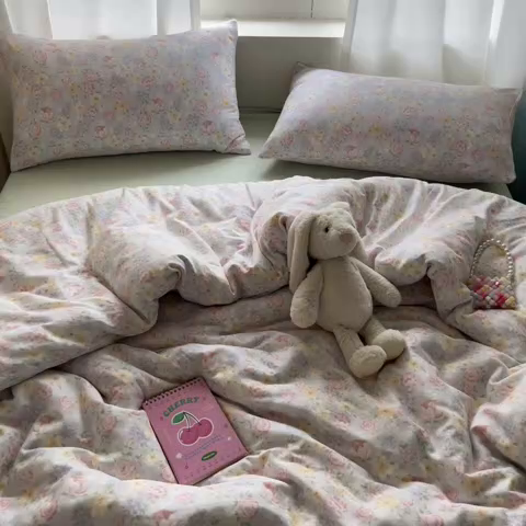 91家纺网 家纺一手货源 找家纺 一比一家纺 2025新款全棉双层纱四件套黎漫