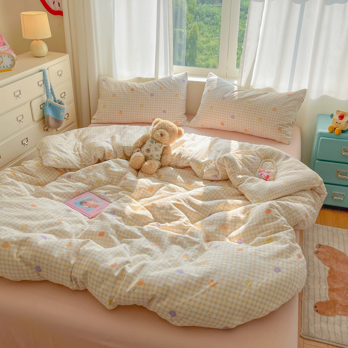 91家纺网 家纺一手货源 找家纺 一比一家纺 2025新款全棉双层纱四件套南瓜派