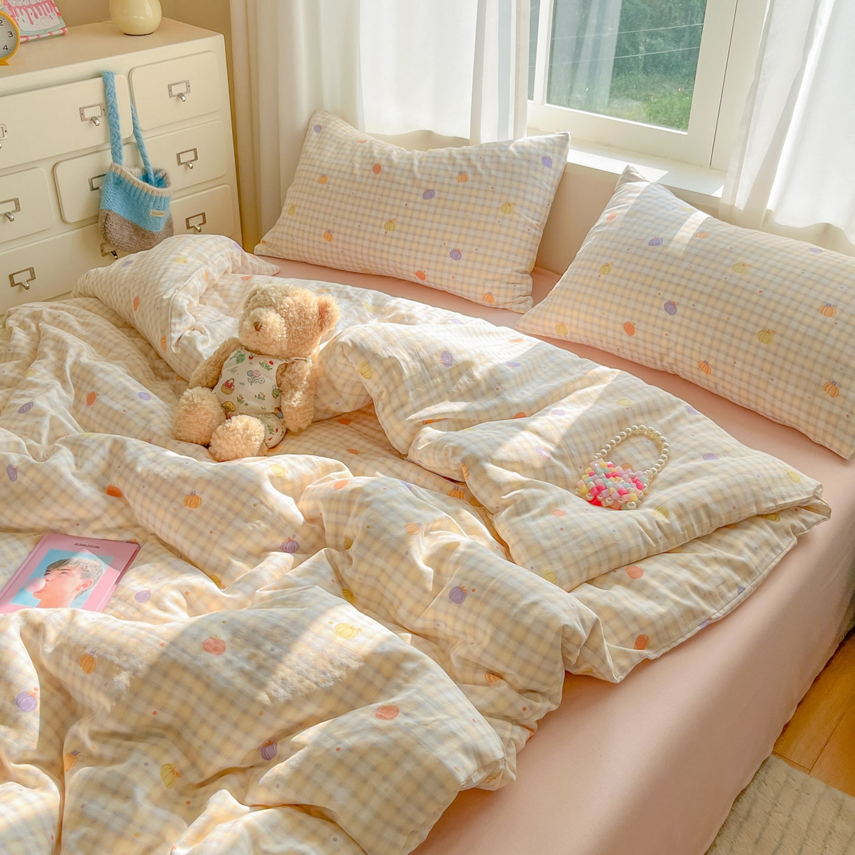 91家纺网 家纺一手货源 找家纺 一比一家纺 2025新款全棉双层纱四件套南瓜派