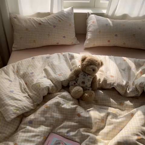 91家纺网 家纺一手货源 找家纺 一比一家纺 2025新款全棉双层纱四件套南瓜派