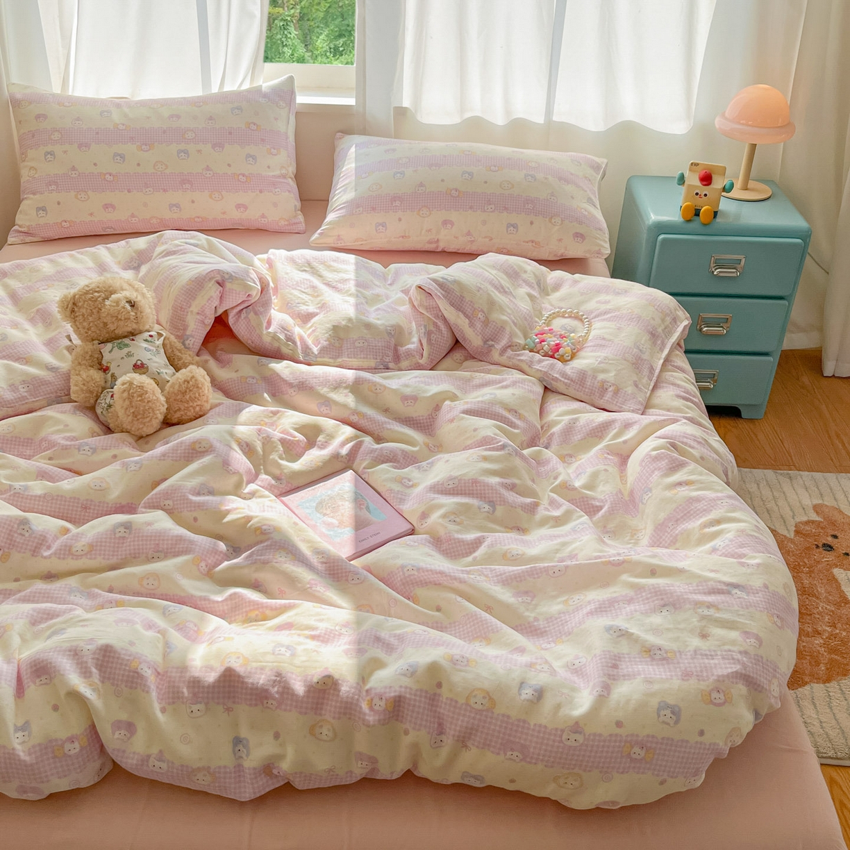 91家纺网 家纺一手货源 找家纺 一比一家纺 2025新款全棉双层纱四件套甜蜜时光