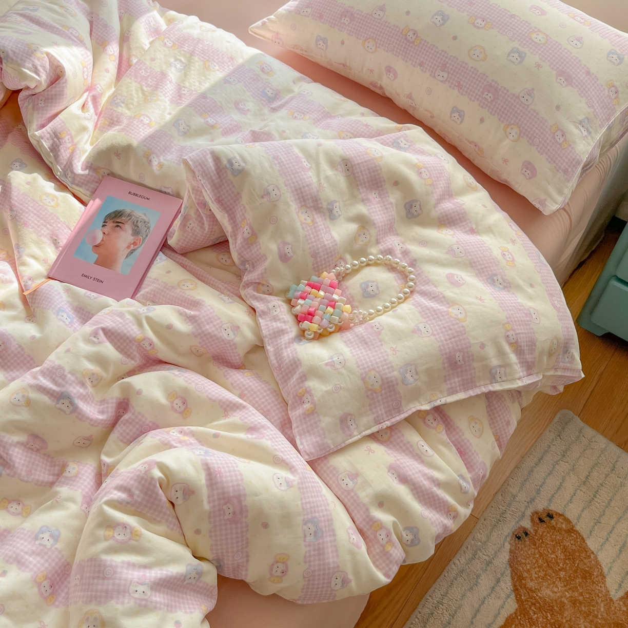 91家纺网 家纺一手货源 找家纺 一比一家纺 2025新款全棉双层纱四件套甜蜜时光