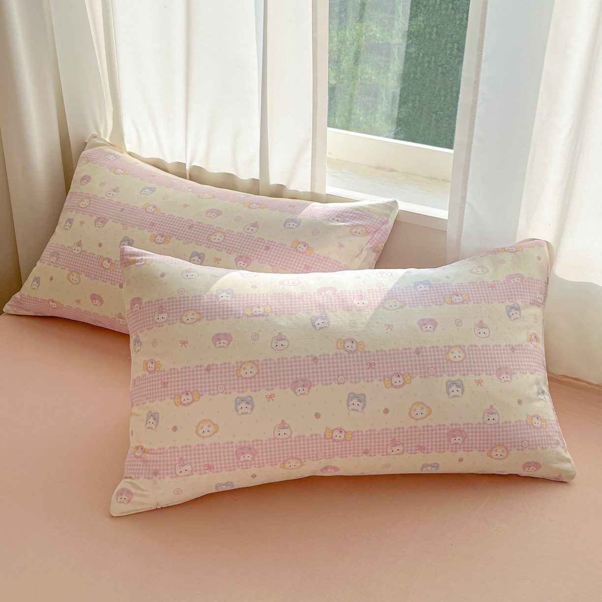 91家纺网 家纺一手货源 找家纺 一比一家纺 2025新款全棉双层纱四件套甜蜜时光