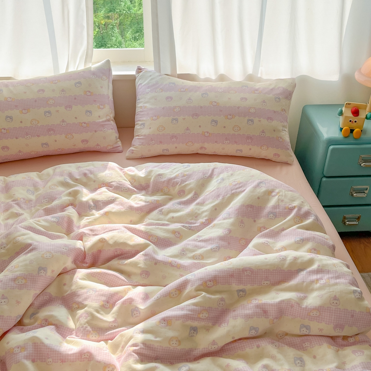 91家纺网 家纺一手货源 找家纺 一比一家纺 2025新款全棉双层纱四件套甜蜜时光