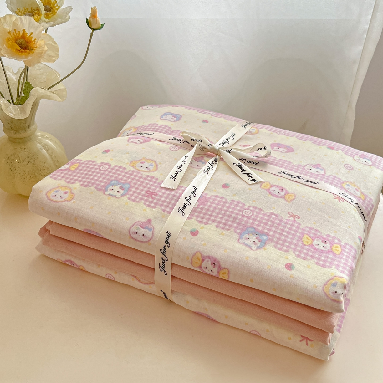 91家纺网 家纺一手货源 找家纺 一比一家纺 2025新款全棉双层纱四件套甜蜜时光