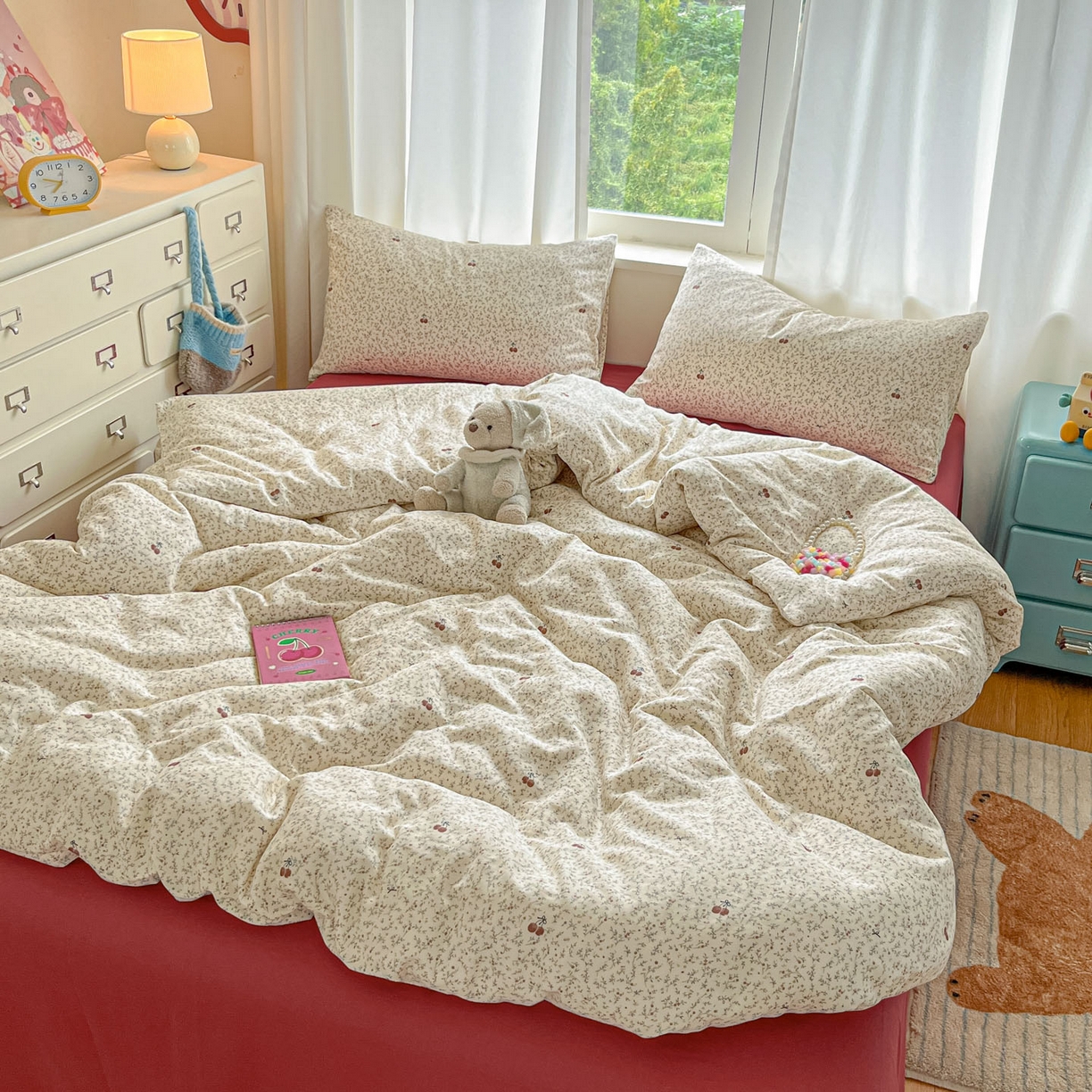 91家纺网 家纺一手货源 找家纺 一比一家纺 2026新款全棉双层纱四件套小确幸