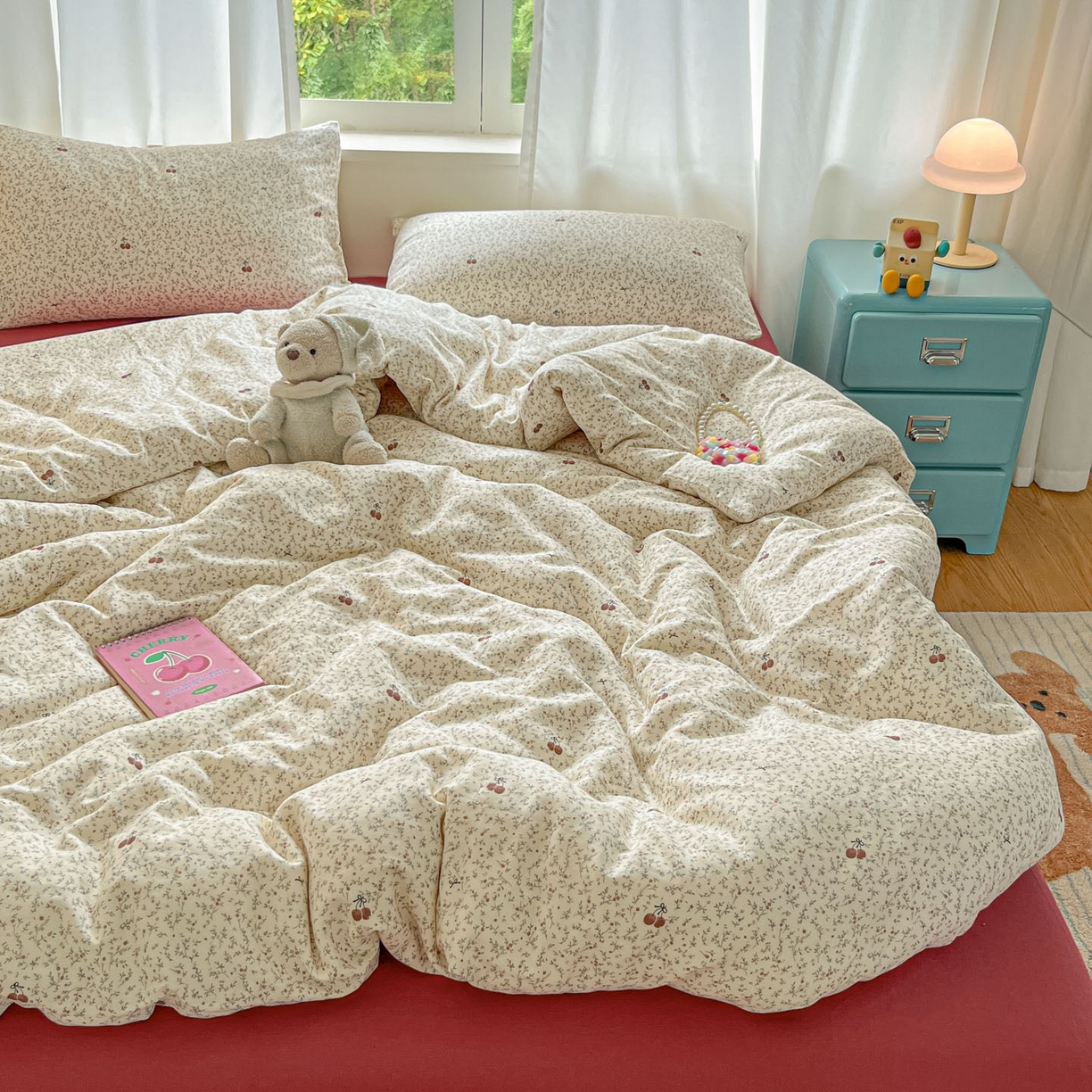 91家纺网 家纺一手货源 找家纺 一比一家纺 2026新款全棉双层纱四件套小确幸