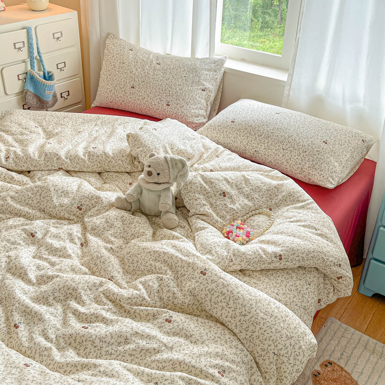 91家纺网 家纺一手货源 找家纺 一比一家纺 2026新款全棉双层纱四件套小确幸