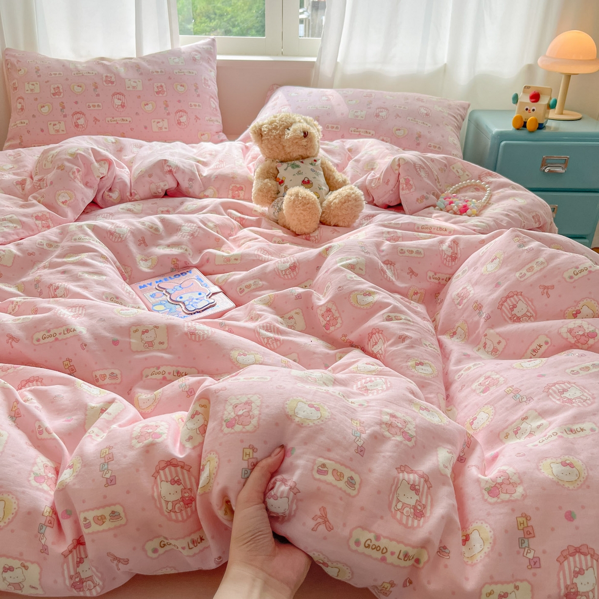 一比一家纺 2025新款全棉双层纱四件套幸运喵