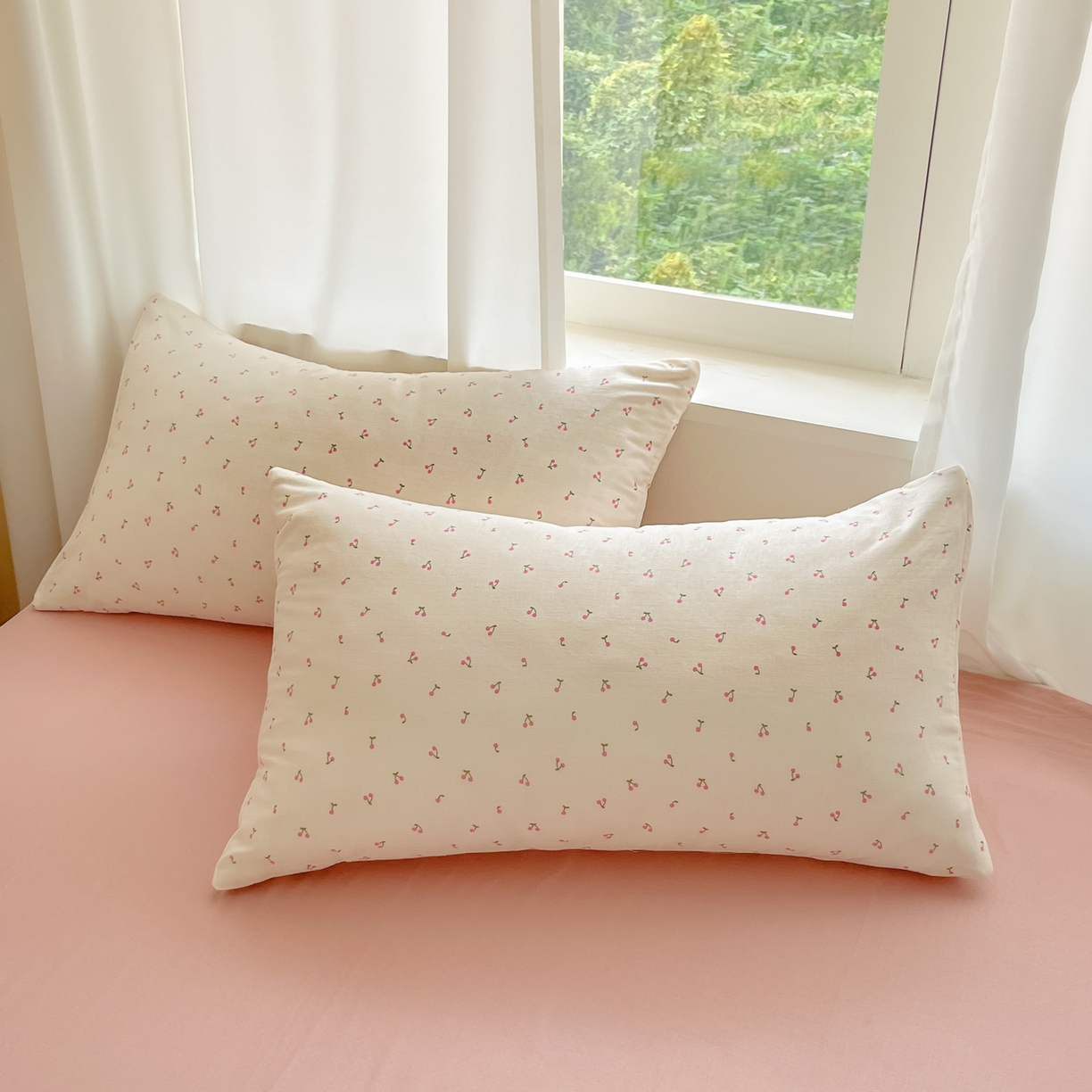 91家纺网 家纺一手货源 找家纺 一比一家纺 2025新款全棉双层纱四件套樱桃丸子