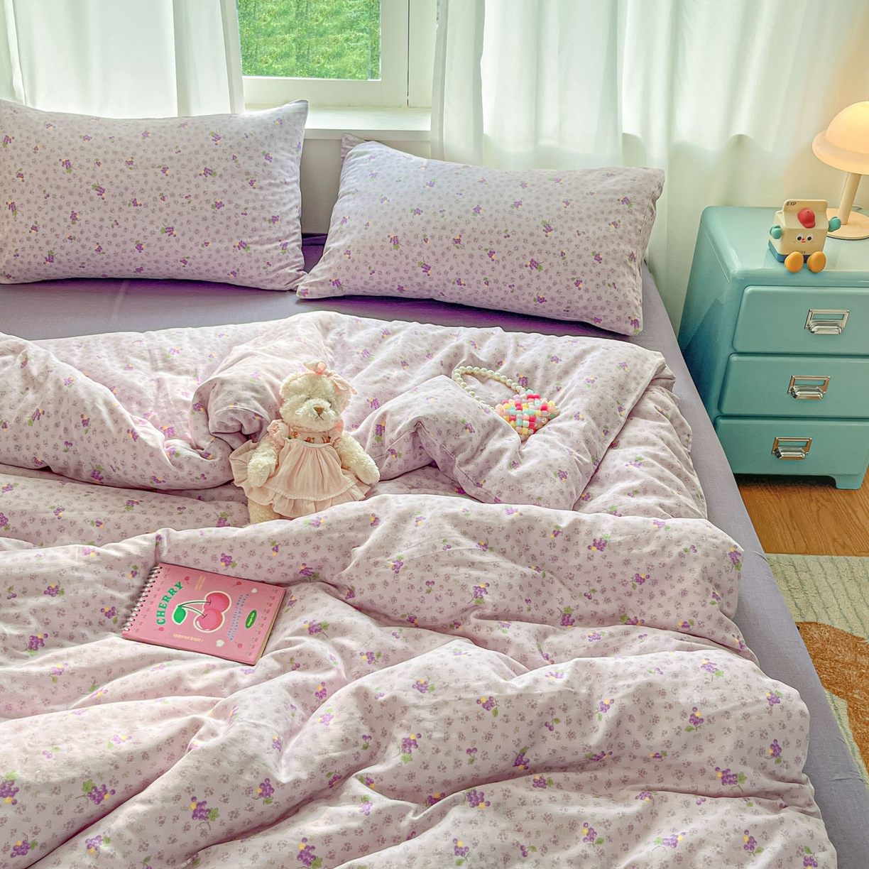 91家纺网 家纺一手货源 找家纺 一比一家纺 2025新款全棉双层纱四件套紫葡萄