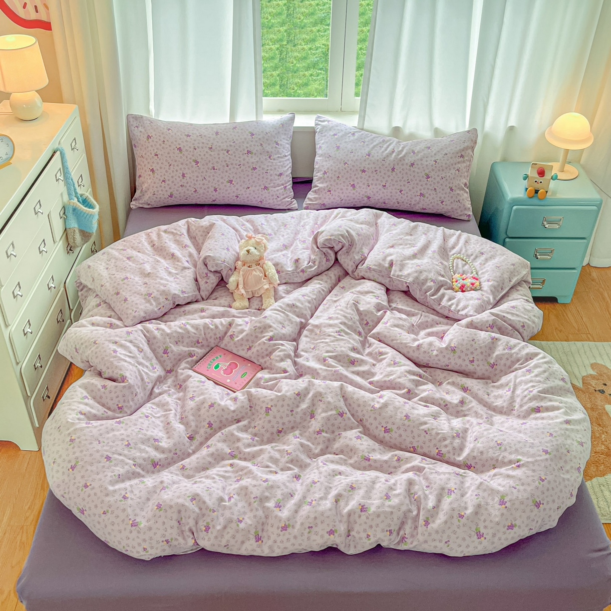 91家纺网 家纺一手货源 找家纺 一比一家纺 2025新款全棉双层纱四件套紫葡萄