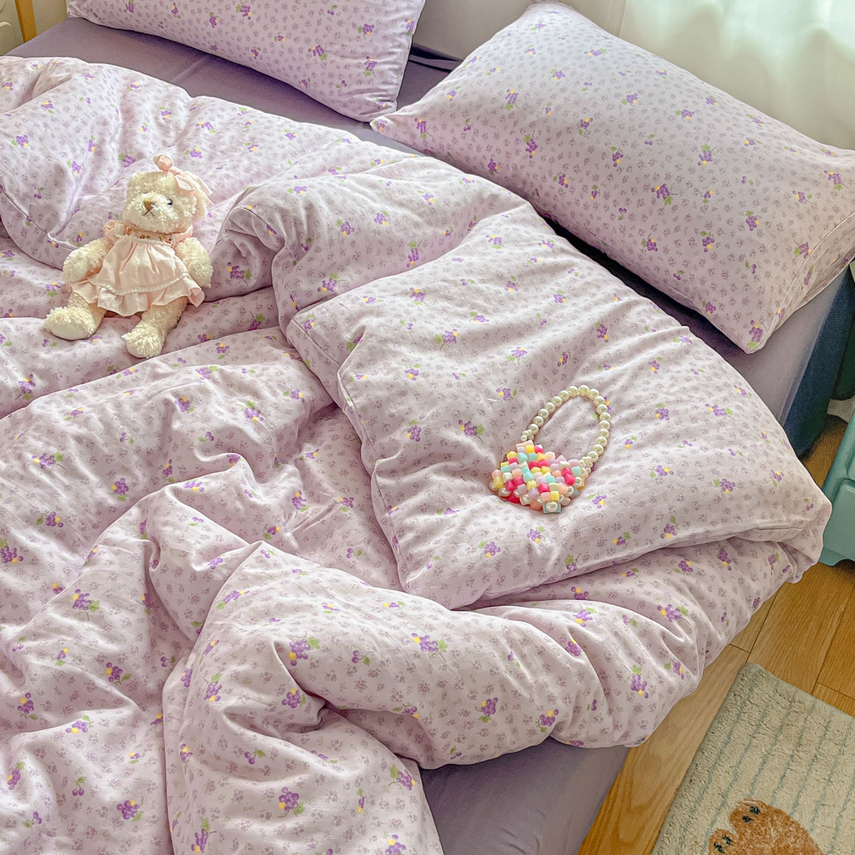 91家纺网 家纺一手货源 找家纺 一比一家纺 2025新款全棉双层纱四件套紫葡萄