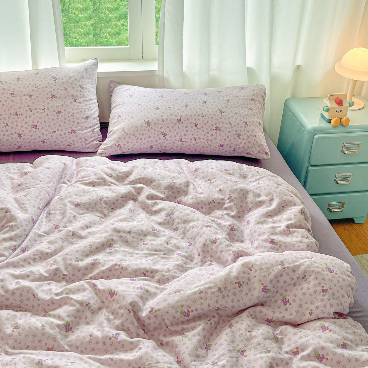 91家纺网 家纺一手货源 找家纺 一比一家纺 2025新款全棉双层纱四件套紫葡萄