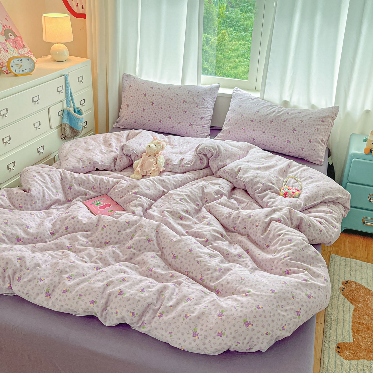 91家纺网 家纺一手货源 找家纺 一比一家纺 2025新款全棉双层纱四件套紫葡萄