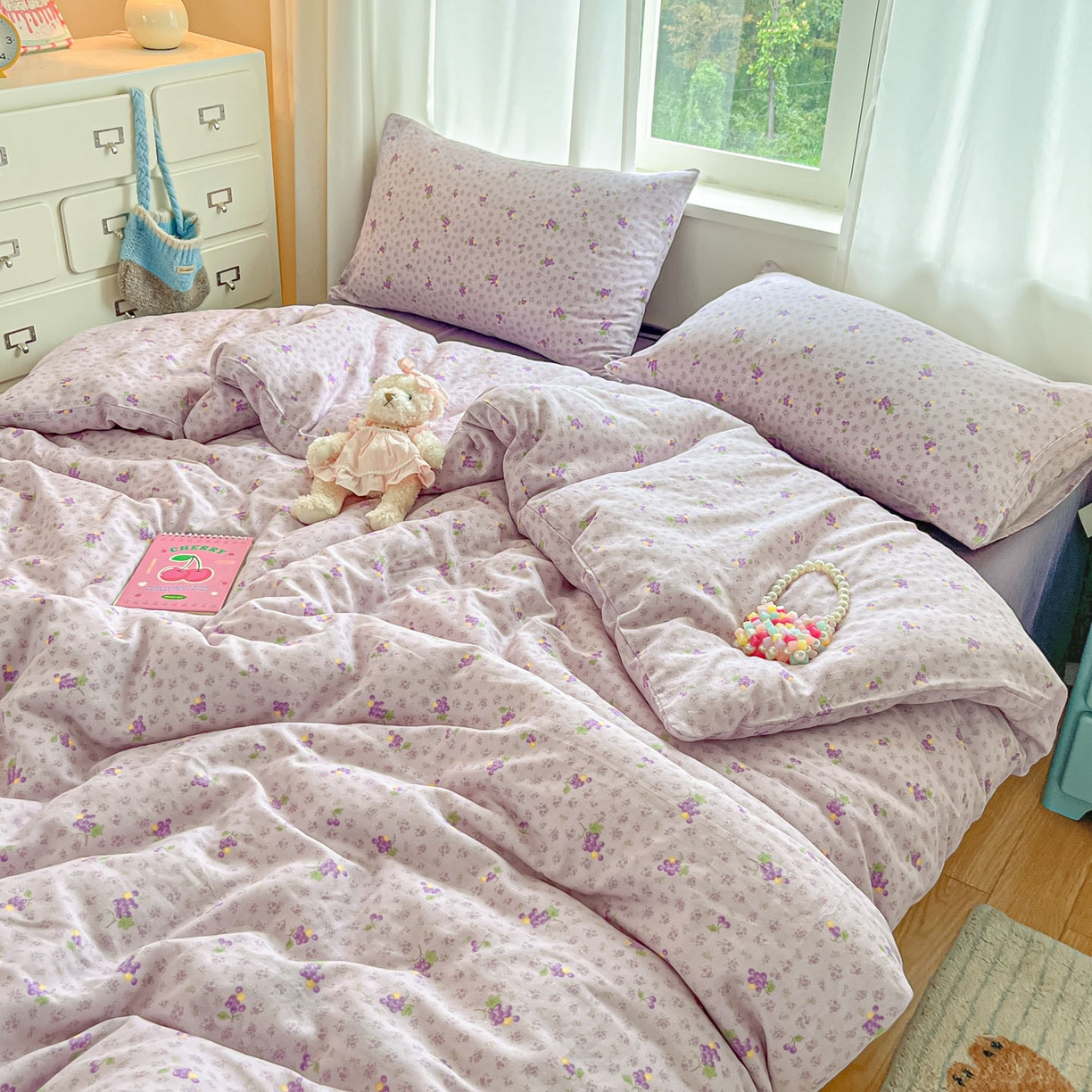 91家纺网 家纺一手货源 找家纺 一比一家纺 2025新款全棉双层纱四件套紫葡萄