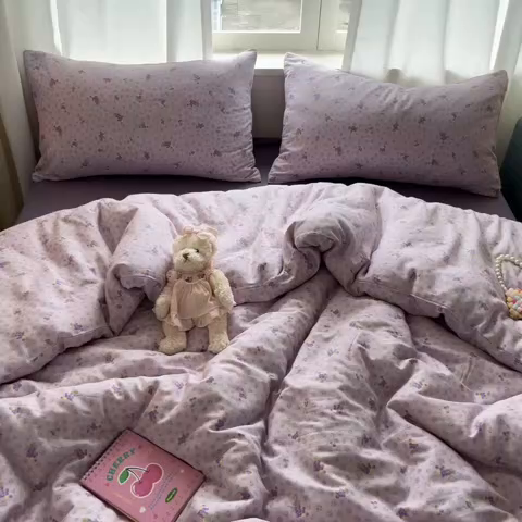 91家纺网 家纺一手货源 找家纺 一比一家纺 2025新款全棉双层纱四件套紫葡萄