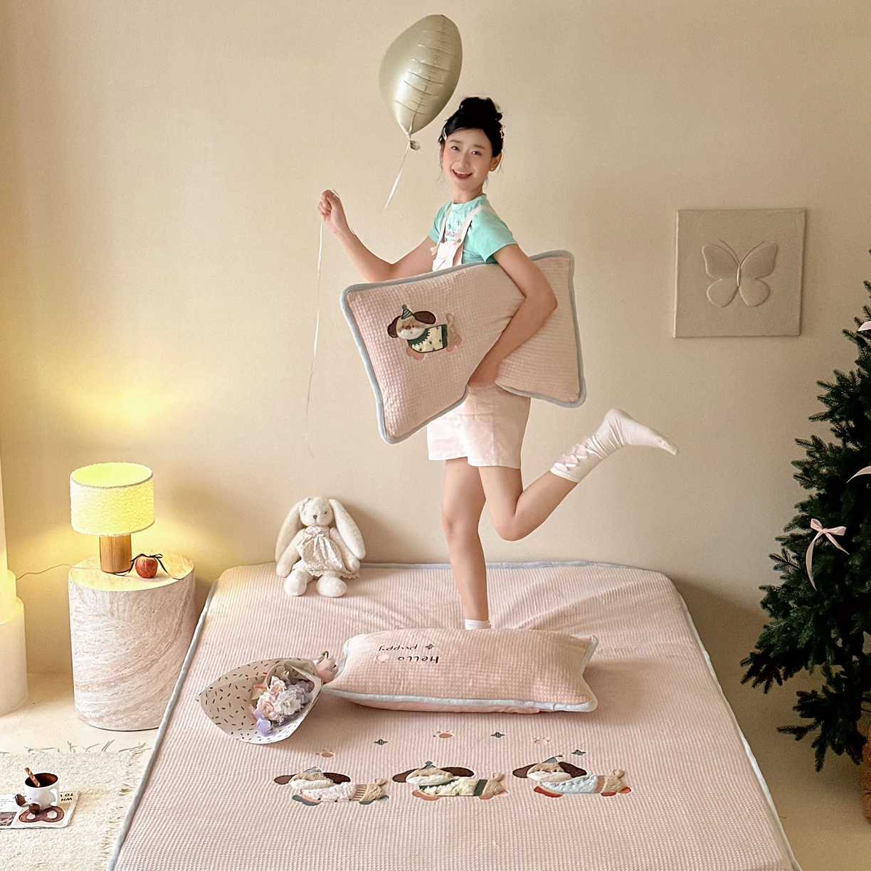 91家纺网 家纺一手货源 找家纺 （总）Sweet dreams甜梦 2025新款华夫格绒兔毛贴布床笠三件套