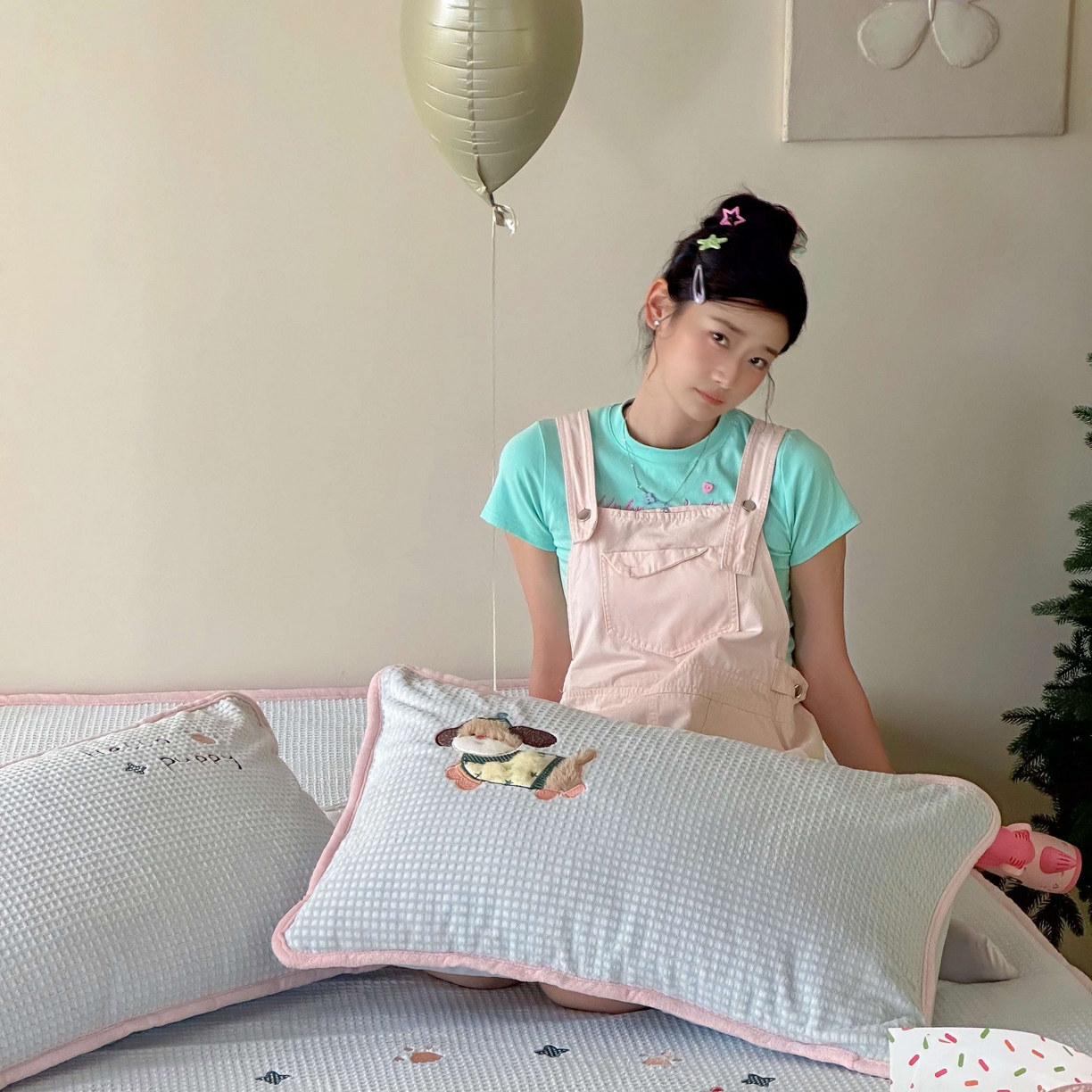 91家纺网 家纺一手货源 找家纺 Sweet dreams甜梦 2025新款华夫格绒兔毛贴布床笠三件套 三只小狗蓝