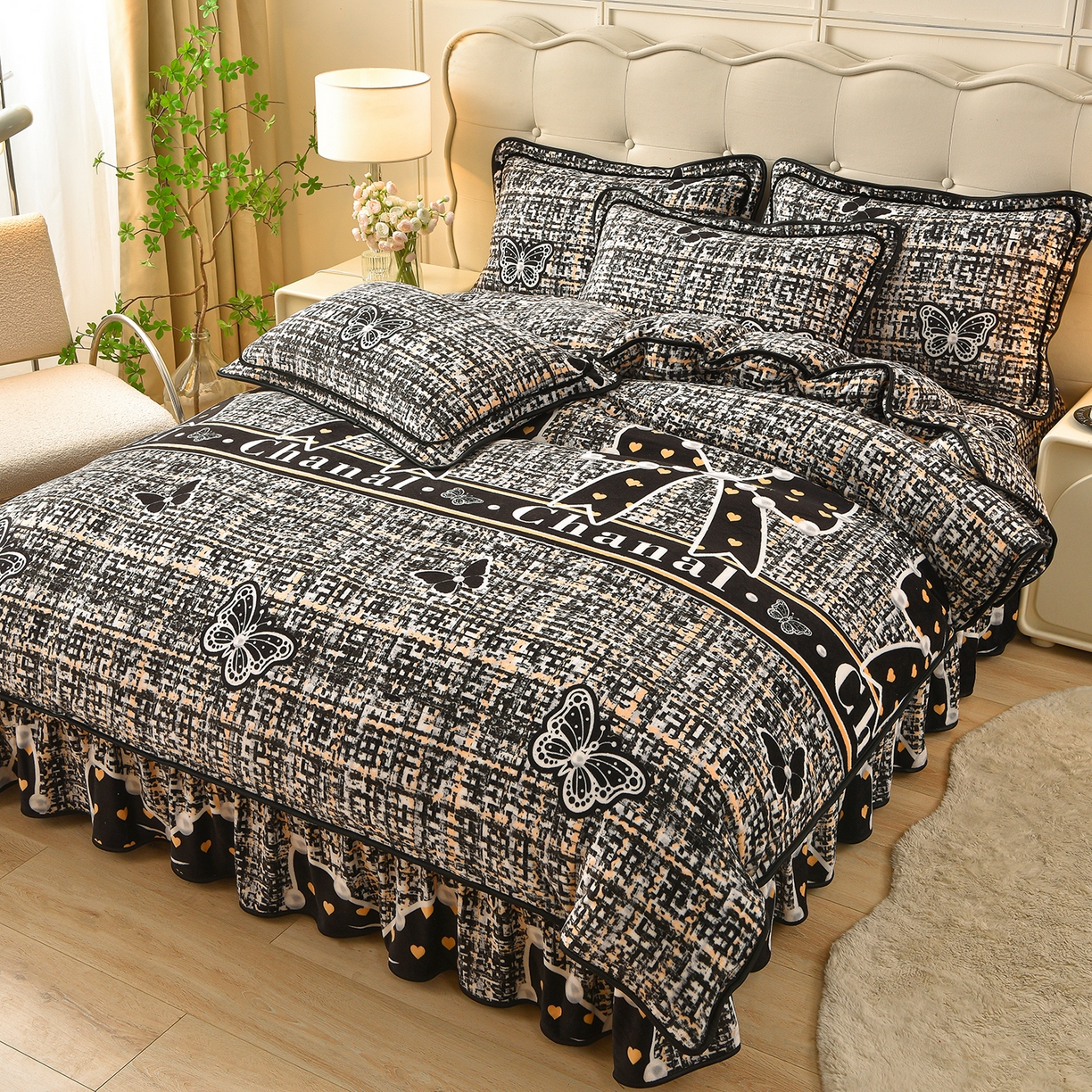 91家纺网 家纺一手货源 找家纺 赛丽雅 2025新款牛奶绒床裙四件套8-9斤法莱绒直播爆款日产2万套 小香