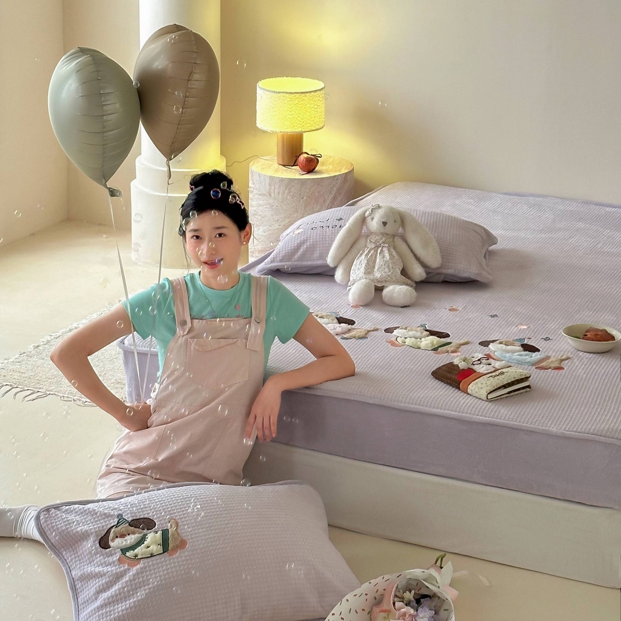 91家纺网 家纺一手货源 找家纺 Sweet dreams甜梦 2025新款华夫格绒兔毛贴布床笠三件套 三只小狗紫