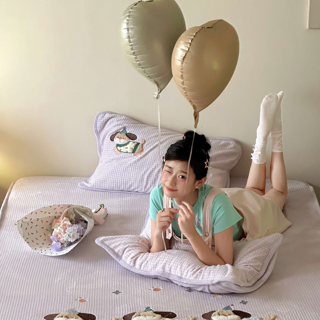 91家纺网 家纺一手货源 找家纺 Sweet dreams甜梦 2025新款华夫格绒兔毛贴布床笠三件套 三只小狗紫