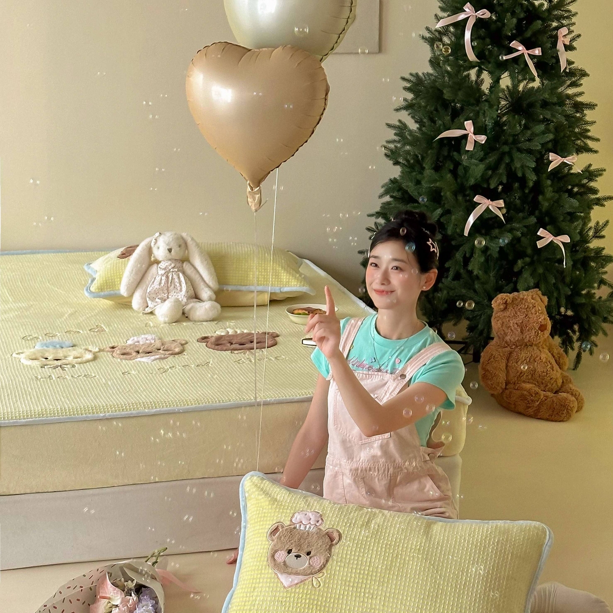 91家纺网 家纺一手货源 找家纺 Sweet dreams甜梦 2025新款华夫格绒兔毛贴布床笠三件套 三只小熊黄