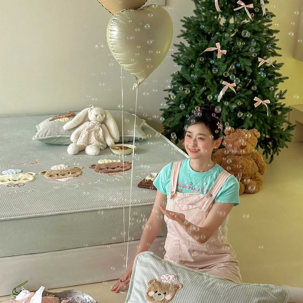 91家纺网 家纺一手货源 找家纺 Sweet dreams甜梦 2025新款华夫格绒兔毛贴布床笠三件套 三只小熊绿