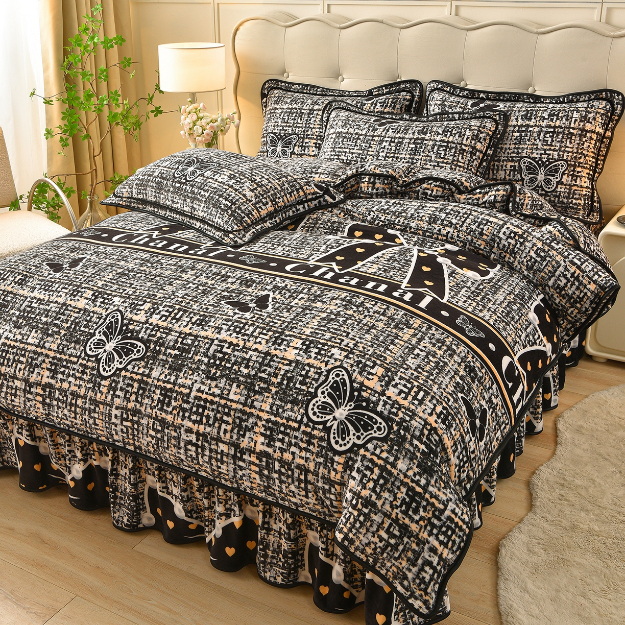 91家纺网 家纺一手货源 找家纺 赛丽雅 2025新款牛奶绒床裙四件套8-9斤法莱绒直播爆款日产2万套 小香