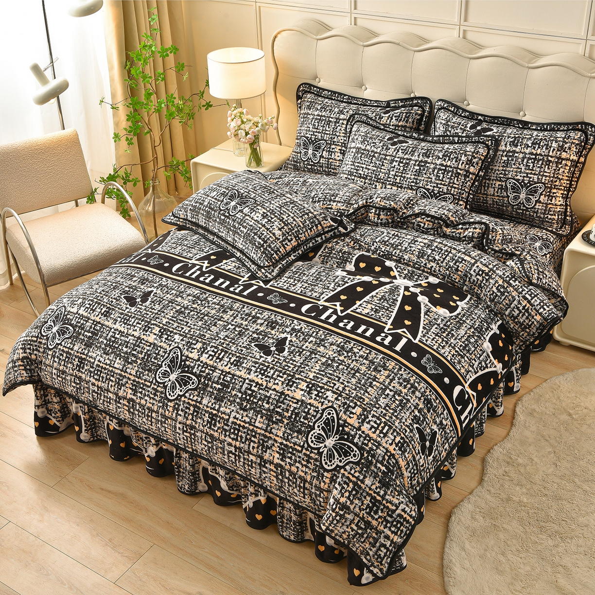 91家纺网 家纺一手货源 找家纺 赛丽雅 2025新款牛奶绒床裙四件套8-9斤法莱绒直播爆款日产2万套 小香