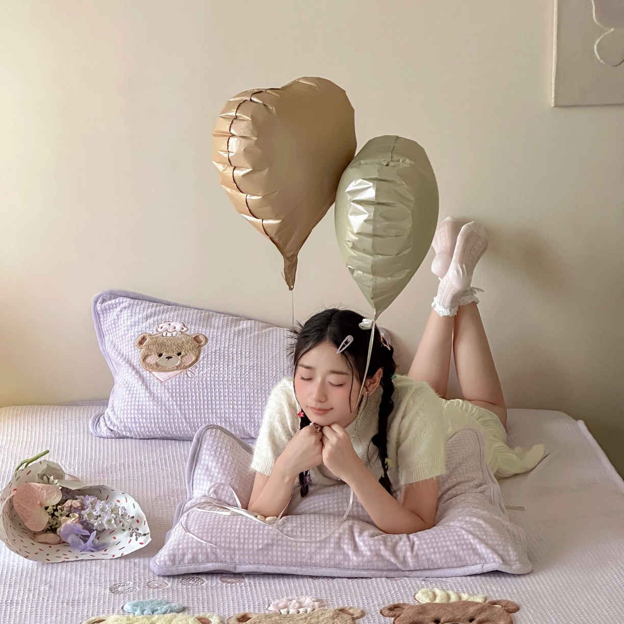 91家纺网 家纺一手货源 找家纺 Sweet dreams甜梦 2025新款华夫格绒兔毛贴布床笠三件套 三只小熊紫