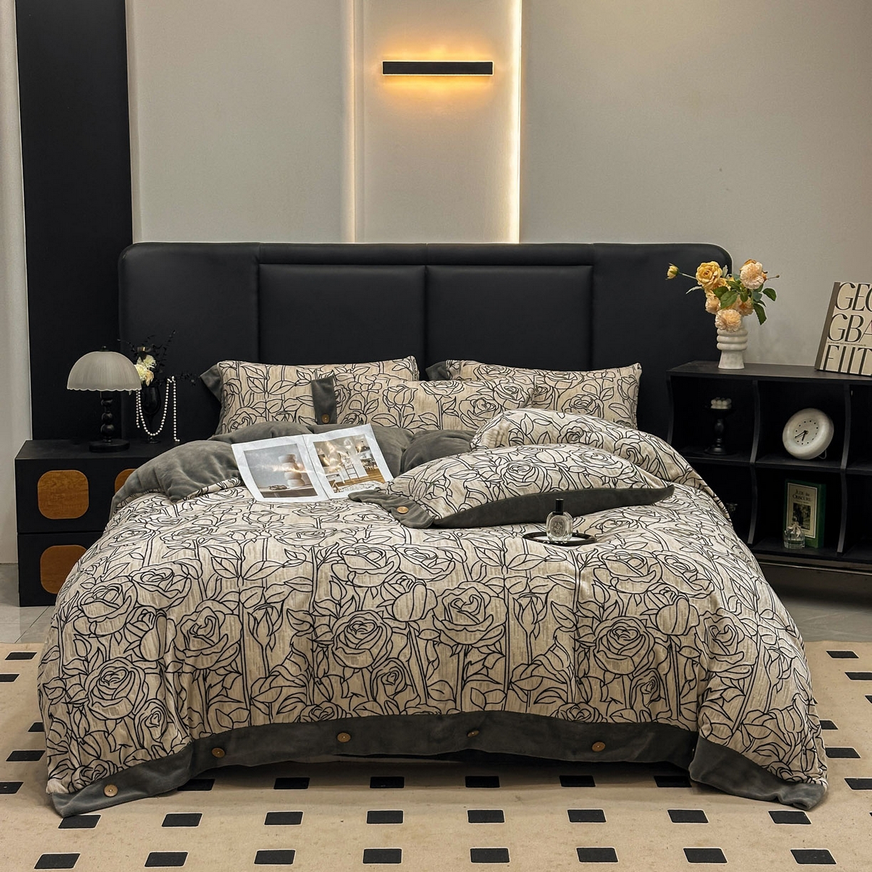 91家纺网 家纺一手货源 找家纺 （总）晚爱家纺（原晚安家居） 2025新款宽边纽扣款雕花绒四件套烂花立体雕花牛奶绒