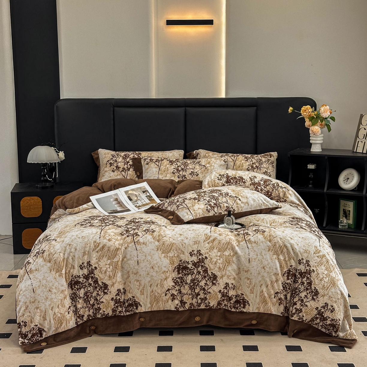 91家纺网 家纺一手货源 找家纺 （总）晚爱家纺（原晚安家居） 2025新款宽边纽扣款雕花绒四件套烂花立体雕花牛奶绒