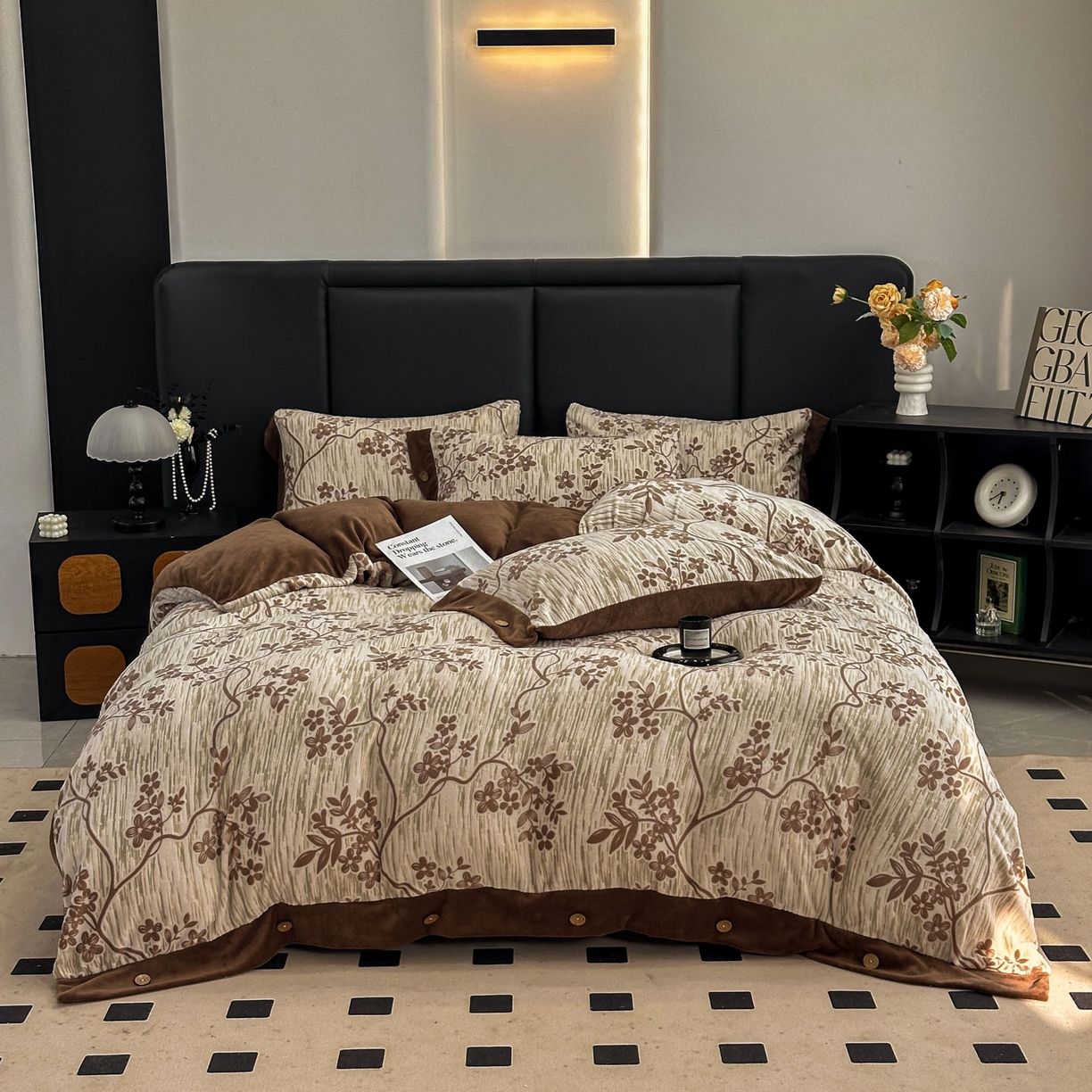 91家纺网 家纺一手货源 找家纺 （总）晚爱家纺（原晚安家居） 2025新款宽边纽扣款雕花绒四件套烂花立体雕花牛奶绒