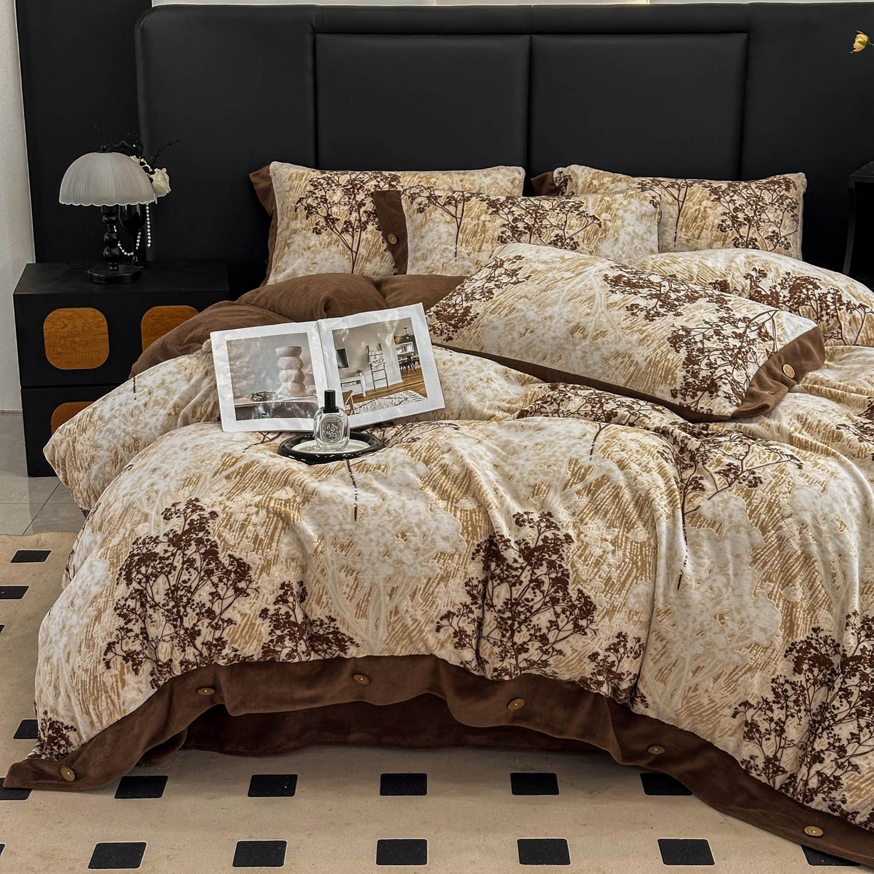 91家纺网 家纺一手货源 找家纺 晚爱家纺（原晚安家居） 2025新款宽边纽扣款雕花绒四件套烂花立体雕花牛奶绒 西西里