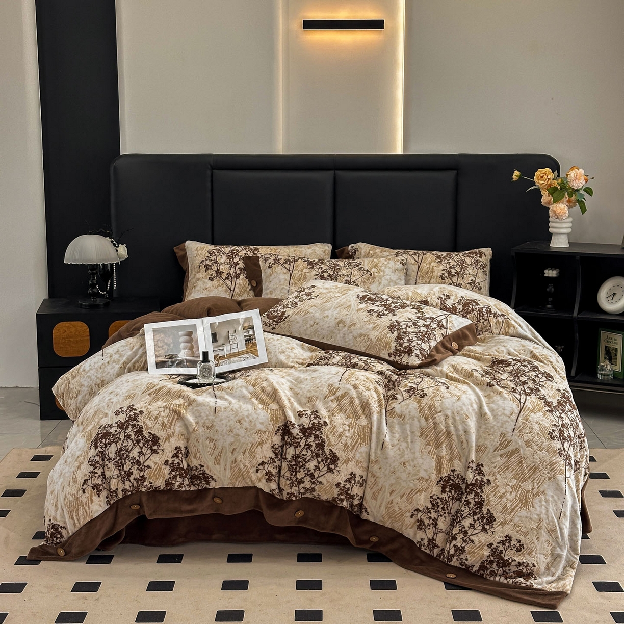 91家纺网 家纺一手货源 找家纺 晚爱家纺（原晚安家居） 2025新款宽边纽扣款雕花绒四件套烂花立体雕花牛奶绒 西西里