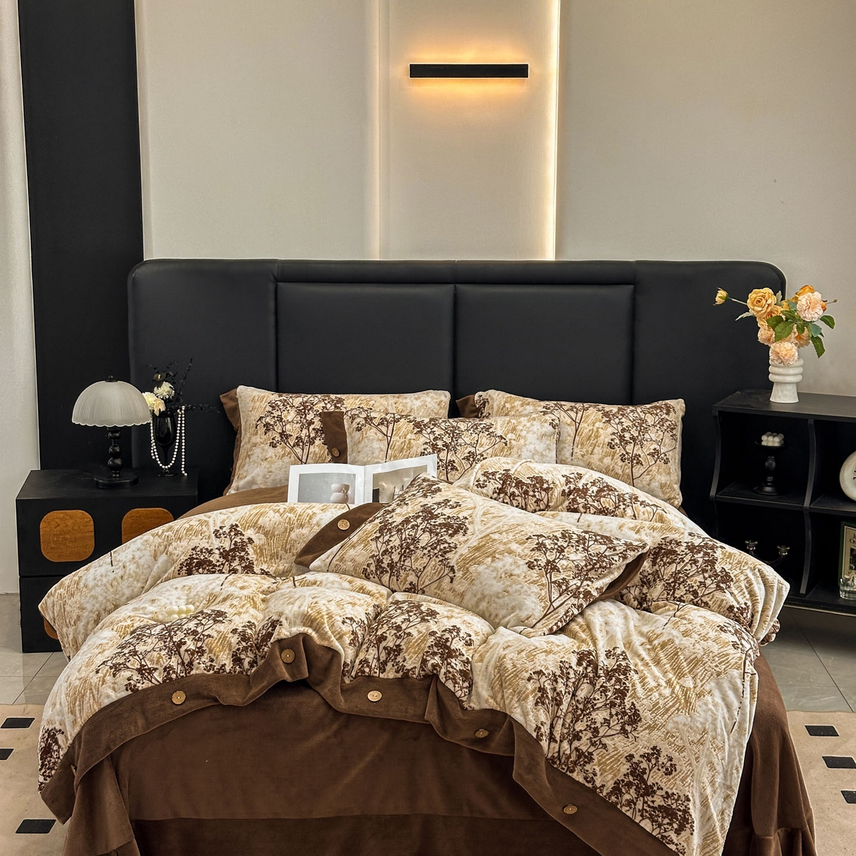 91家纺网 家纺一手货源 找家纺 晚爱家纺（原晚安家居） 2025新款宽边纽扣款雕花绒四件套烂花立体雕花牛奶绒 西西里