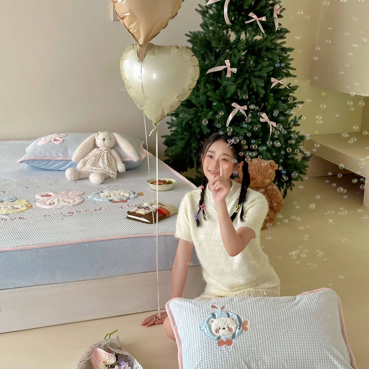 91家纺网 家纺一手货源 找家纺 Sweet dreams甜梦 2025新款华夫格绒兔毛贴布床笠三件套 小动物蓝