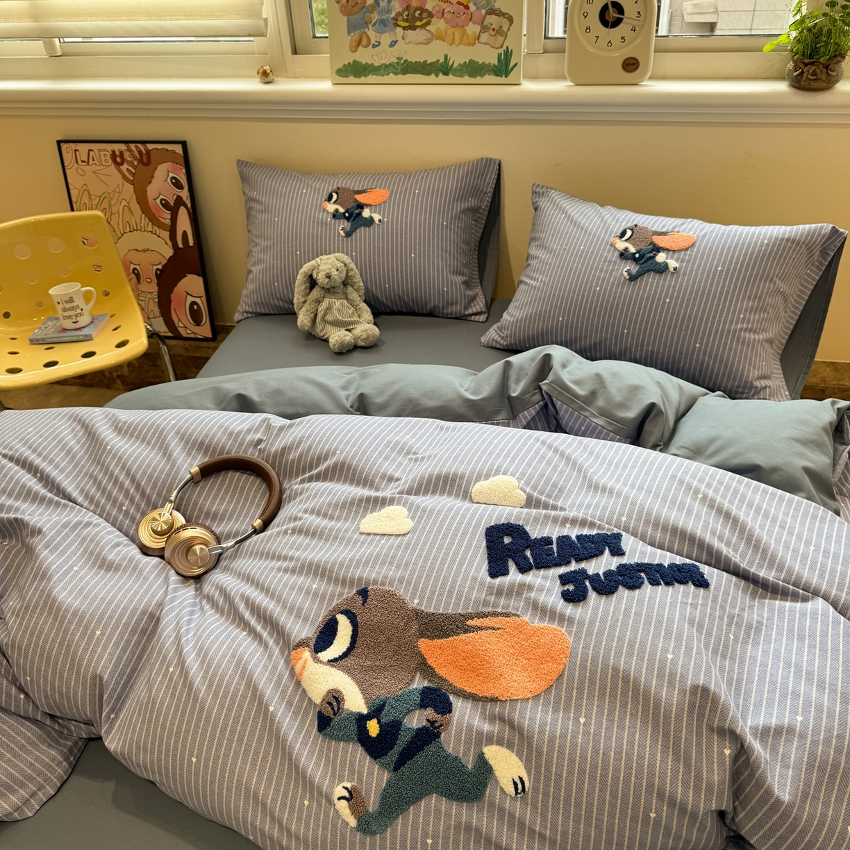 91家纺网 家纺一手货源 找家纺 慕尚家纺 2025新款全棉磨毛毛巾绣单被套 奔跑兔