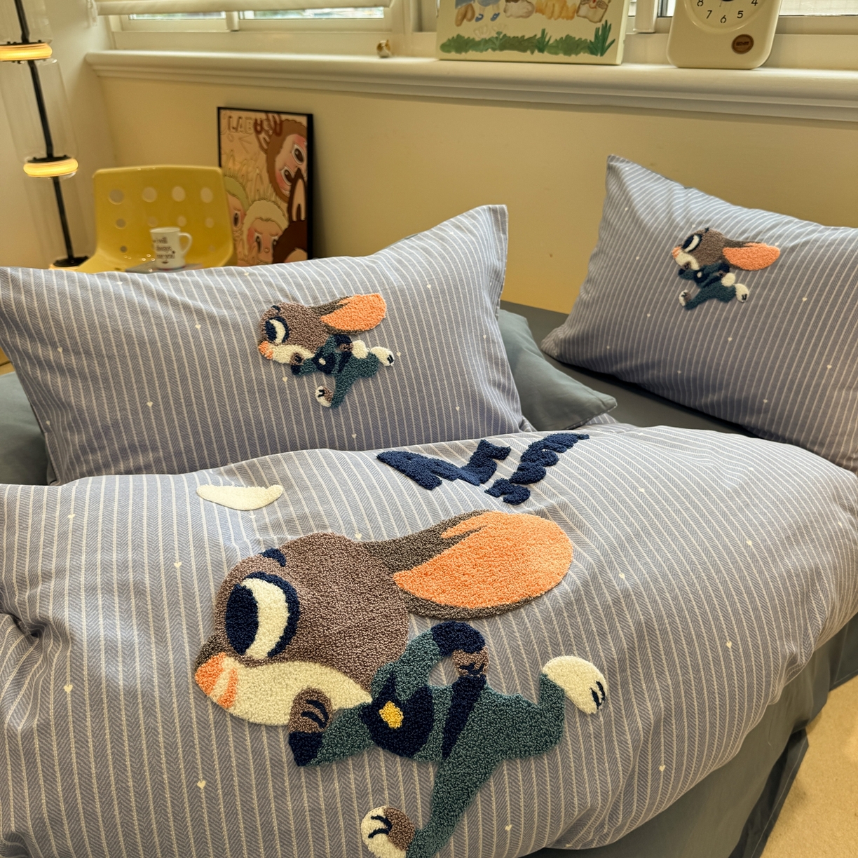 91家纺网 家纺一手货源 找家纺 慕尚家纺 2025新款全棉磨毛毛巾绣单被套 奔跑兔