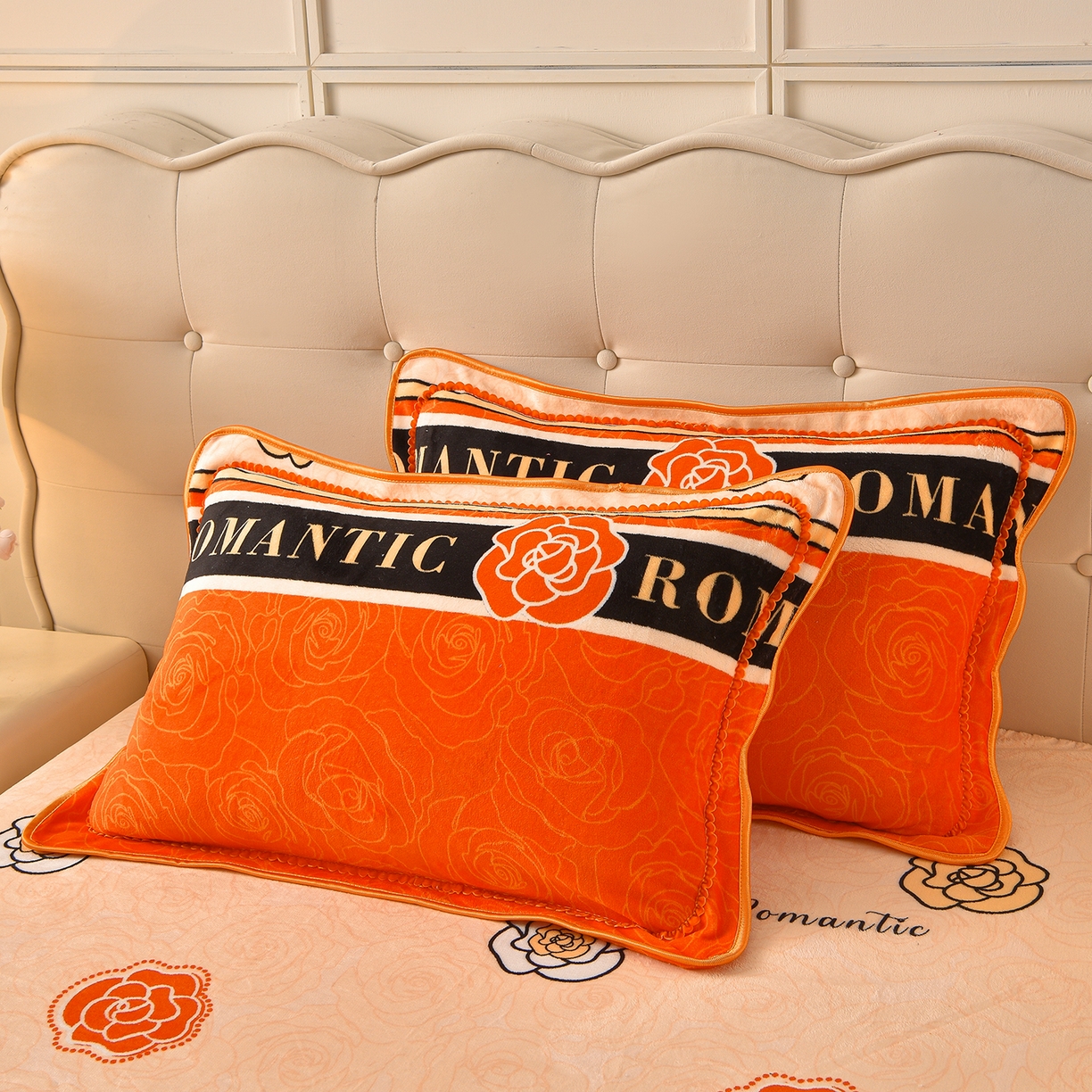 91家纺网 家纺一手货源 找家纺 赛丽雅 2025新款牛奶绒床裙四件套8-9斤法莱绒直播爆款日产2万套 山茶花-橙