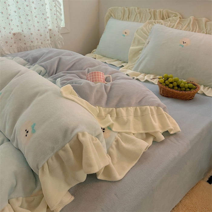 91家纺网 家纺一手货源 找家纺 （总）繁花家居 2025软糯高克重牛奶绒花边款四件套