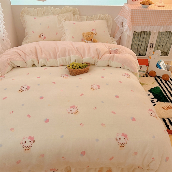 91家纺网 家纺一手货源 找家纺 （总）繁花家居 2025软糯高克重牛奶绒花边款四件套