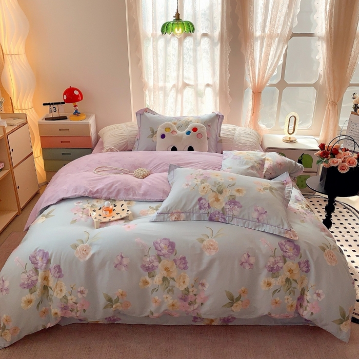 91家纺网 家纺一手货源 找家纺 （总）莱豫家纺 2025新款亲肤舒适小清新印花全棉四件套第六批